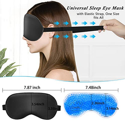 Silk Sleep Mask with Cooling Gel Eye Mask, Warm and Cold Compress, Heated Eye Mask for Tired Eyes, Stain Eye Cover Sleeping Mask for Travel, Home, Office, Yoga, Total Blackout (Black) - color: Black