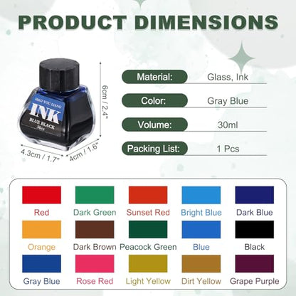 PATIKIL Fountain Pen Ink Gray Blue, 30ml Calligraphy Pen Bottled Ink Non-Carbon Colorful Smooth Flow Color Dip Drawing Set Art Supplies for Writing Painting Journaling - color: Gray Blue