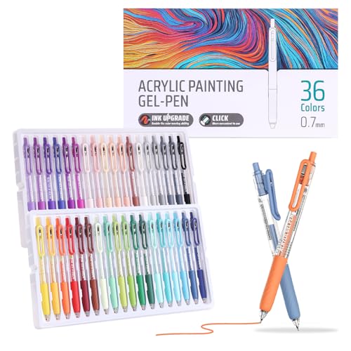 Acrylic Gel Pens for Coloring, 36 Colors Retractable Colored Pens | 0.7mm Tip , Premium Gift Box Set, Perfect for Coloring, Writing, Drawing, Journaling, Note Taking, Black & White Paper - color: 36 colors