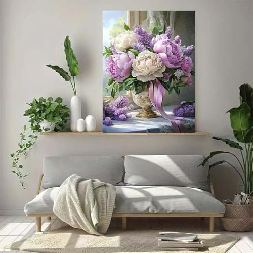 ZHUDENGXJL Flowers Diamond Art Kits for Adults,Flower Vase Diamond Painting Kits for Beginners,DIY 5D Round Full Drill Diamond Dots Paintings Picture Arts Craft for Home Decor 12 x 16inch - color: DZ885