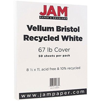 JAM Paper® Vellum Bristol Cardstock - 8.5" x 11" - 67 lb White - 50/Pack - color: White, size: 8.5" x 11"