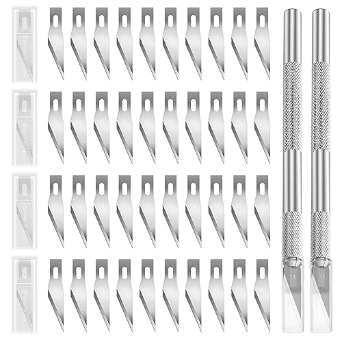 42Pcs Utility Craft Knife Kit Contains 2 Metal Pen Knife and Spare Replacement Blades, Exacto Knife and SK5#11 Hobby Knife Blades for Scrapbooking, Cutting, Carving DIY, Art Work - color: 42pcs Utility Craft Knife Kit (Silver)