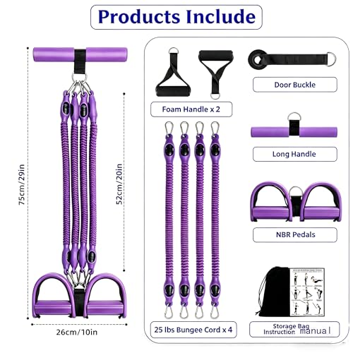 Resistance Band with Handle 100LBS Pedal Resistance Bands for Pilates Yoga Physical Therapy Leg,Abdomen,Waist,Arm,Workout Bands Exercise Resistance Bands Set for Women - color: Purple