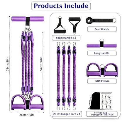 Resistance Band with Handle 100LBS Pedal Resistance Bands for Pilates Yoga Physical Therapy Leg,Abdomen,Waist,Arm,Workout Bands Exercise Resistance Bands Set for Women - color: Purple