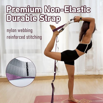 Stretch Bands for Exercise, Non Elastic Yoga Stretching Strap with Loops, 3.8cm x 2.45m, Stretching Bands for Physical Therapy, Yoga, Pilates, Dance, Gymnastics Exercise - color: Purple