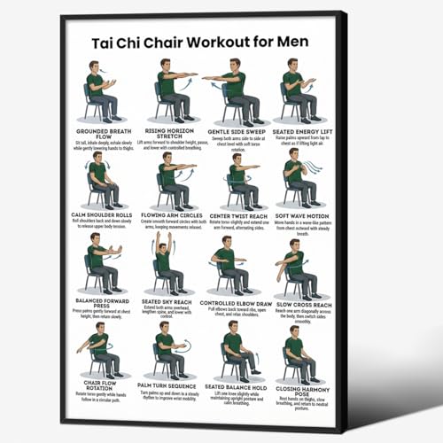 Aluminum Framed Tai Chi Chair Workout Chart for Men Wall Art 8x12 inch Wellness Sports Canvas Poster Seniors and Beginners Seated Exercises Print Home Gym Office Apartment Wall Decor - color: Grey, size: 12"L x 8"W, style: Aluminum Framed