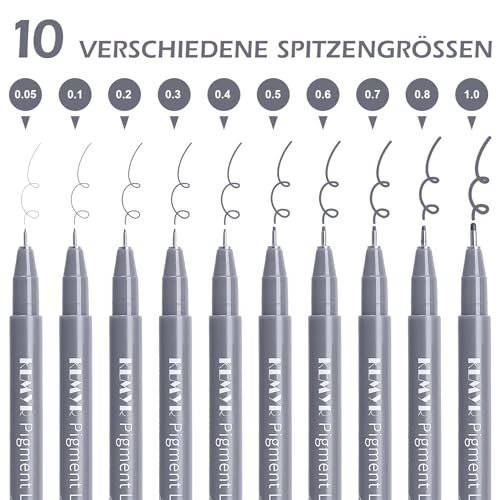 KEMYR 10 Sizes Gray Fineliner Micro Drawing Pens, Waterproof Pigment Ink | Archival Ink,AP Certified,With Case,0.05-1.0mm, for Illustration,Journaling,Sketching,Manga,Drawing,Artists And Beginners - color: Grey Micro Pens 10 SIZES,0.05-1.0mm, style: 10 SI