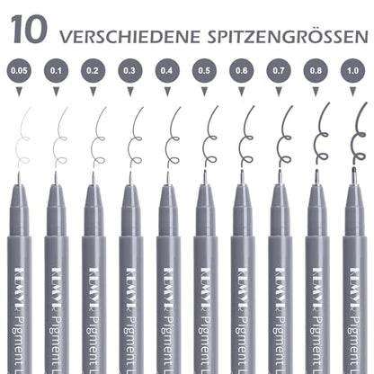 KEMYR 10 Sizes Gray Fineliner Micro Drawing Pens, Waterproof Pigment Ink | Archival Ink,AP Certified,With Case,0.05-1.0mm, for Illustration,Journaling,Sketching,Manga,Drawing,Artists And Beginners - color: Grey Micro Pens 10 SIZES,0.05-1.0mm, style: 10 SI