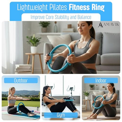 AMAVIK Pilates Kit 15-Pieces Home Workout Set with 5 Resistance Bands, Pilates Ring and Ball Set with Accessories-A Complete Pilates Set for Women to Improve Strength, Flexibility and Balance Body - color: Blue