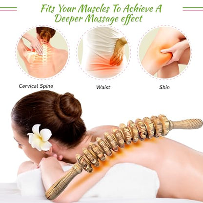 Wood Therapy Massage Roller Stick for Muscle Relief & Cellulite Reduction - color: Wood Grain-12 Rollers