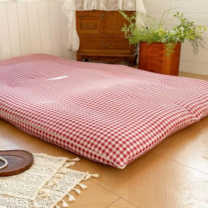 Red Gingham Japanese Floor Mattress Futon Cover, Full - color: Red Gingham, size: Full