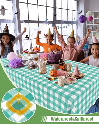 Smiry 8 Packs Gingham Disposable Table Cloth, 54 x 108 Inch Waterproof Plastic Tablecloth, Rectangle Teal and White Checkered Table Covers for Picnic, Birthday, Party - color: Teal and White, size: 54"x108" (Pack of 8)