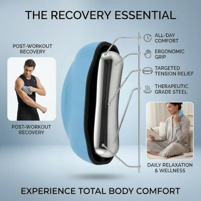 Cooling Massage Roller with Ergonomic Handle for Deep Tissue-Blue | 360° Easy-Glide Ice Massage Ball for Myofascial Release, Cold Therapy Roller Post-Workout Recovery & Muscle Pain Relief - color: Blue