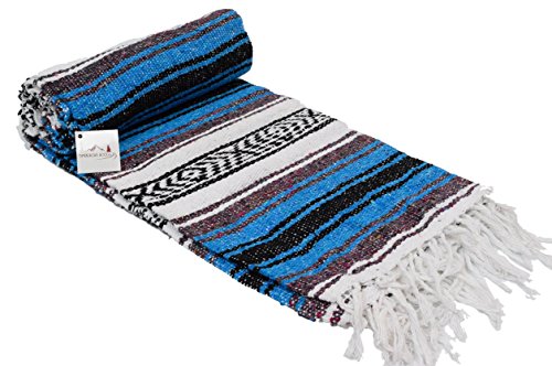 Open Road Goods Bright Blue Mexican Blanket - Authentic Serape Falsa Blanket - Handmade (Acrylic Blend, XL) - color: Bright Blue