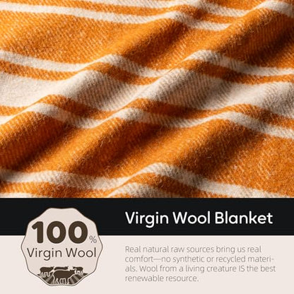 Molithe 100% Wool Blanket, 62" x 86", Warm, Thick, Military, Camping Gear - color: Apricot Orange