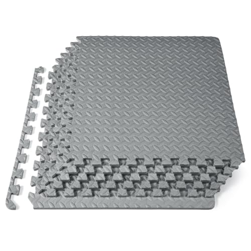 ProsourceFit Exercise Puzzle Mat ½-inch, EVA Interlocking Foam Floor Tiles for Home Gym, Workout Equipment, Kids Play Areas, Grey, 24 SQ FT - 6 Tiles - color: Grey, size: 6 Pack (24 SQ FT)