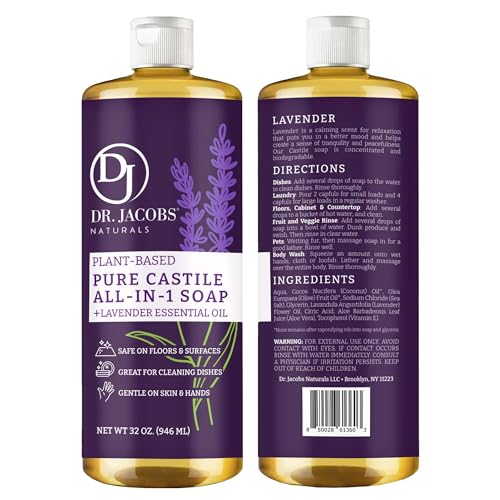 Dr. Jacobs Naturals Lavender Castile All-in-One Cleaner and Soap - Plant-Based Formula for House Cleaning Floors and Appliances - Gentle on Skin and the Planet - 32 oz, 1 Pack - size: 32 Fl Oz (Pack of 1), style: Lavender