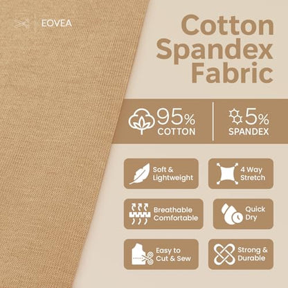 EOVEA - Cotton Spandex Fabric by The Yard - 4 Way Stretch Jersey Knit - Spandex & Cotton T-Shirt Fabric - Lightweight, Breathable - 60" Wide Roll| 10 oz(Khaki, 1 Yard) - color: Khaki, size: 1 Yard