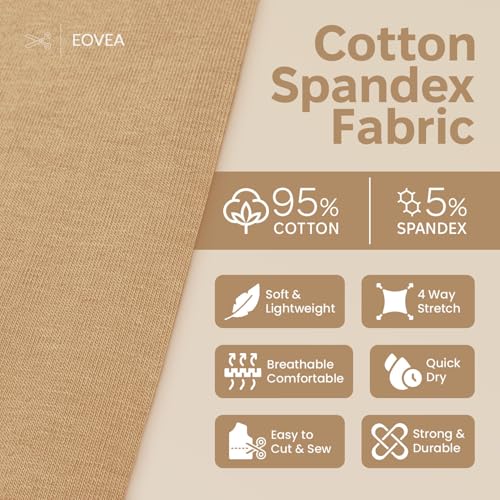 EOVEA - Cotton Spandex Fabric by The Yard - 4 Way Stretch Jersey Knit - Spandex & Cotton T-Shirt Fabric - Lightweight, Breathable - 60" Wide Roll| 10 oz(Khaki, 1 Yard) - color: Khaki, size: 1 Yard