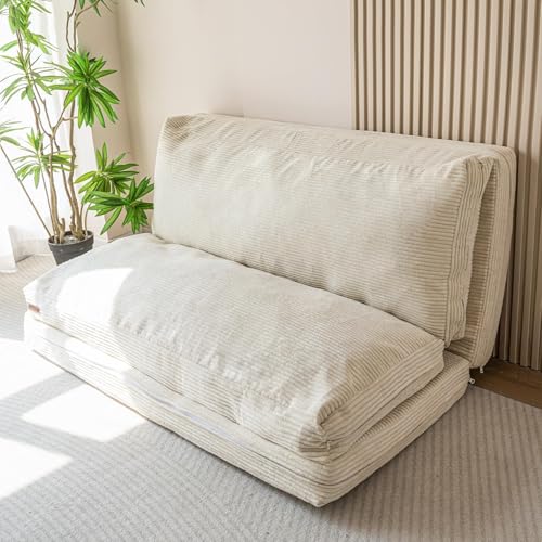 MAXYOYO Folding Sofa Bed, Convertible Chair Couch, Floor Bean Bag Sofa - color: Beige, size: Classic Twin