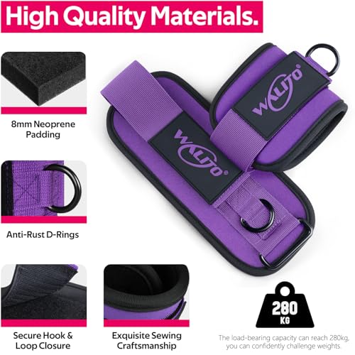 WALITO Ankle Resistance Bands with Cuffs, Exercise Bands for Legs and Butt, Booty Workout Equipment for Kickbacks and Hip Fitness Training - color: Purple