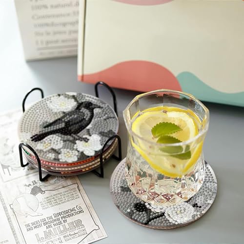 Clendo 8 Pcs Gothic Diamond Art Coasters Kit - DIY 5D Small Diamond Painting Coasters with Holder, Mini Diamonds Arts Kits for Adults Coaster, Gem Art Arts and Crafts for Adults - color: Jxbd134-us