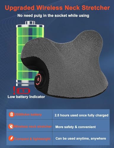 Upalled Wireless Heated Neck Stretcher for Pain Relief, Portable Cordless Neck Shoulder Cervical Traction Device with Graphene Heating Pad No Smell Magnetic Therapy Case Relaxer for Spine Alignme