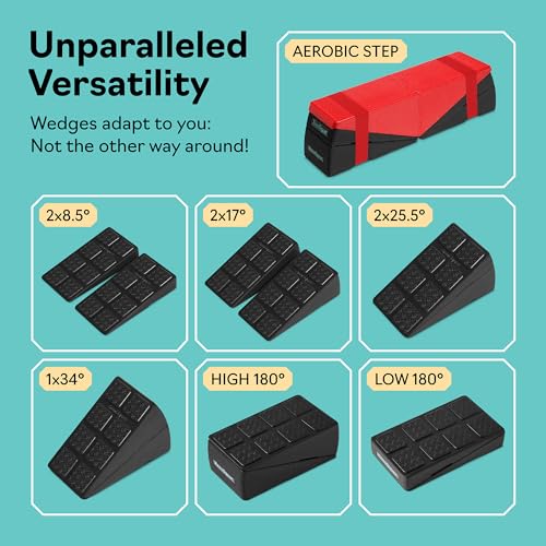 Squat Wedge Block Set of 3/5 - 960 LBS Capacity - Slant Board for Calf Stretching with 5 Stackable Angles - Calf Stretcher Slant Board - Workout Equipment - EPP Material for Exercise Equipment & Physical Therapy - color: Red&Black