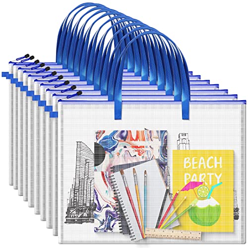 10 Pcs 19" x 25" Clear Art Portfolio Bags, Back to School Supplies, Blue | Portable Cosmetic Pouch with Zipper, Blank Design Pencil Case, Versatile Toiletry Organizer for Women Travel DIY Craft - color: Blue