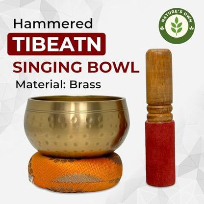Nature's Own Tibetan Singing Bowl Set Easy to Play Meditation Sound Bowl Handcrafted in Nepal for Yoga, Mindfulness, Chakra Healing, Stress Relief Spiritual Gifts for Women & Men (5.5 Inch, Hammered) - color: Bronze