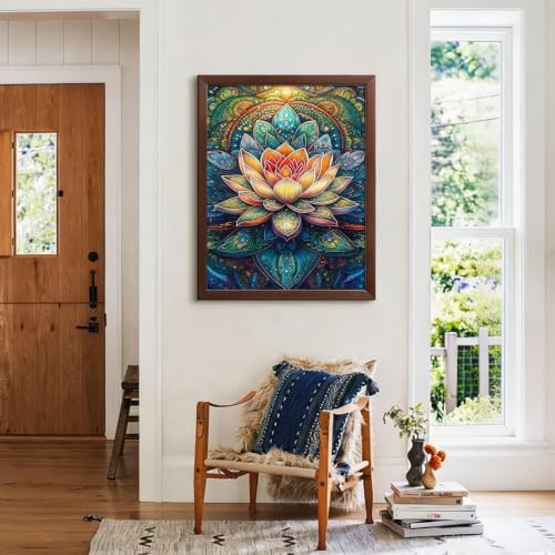 CHWGLFGG 5D Mandala Lotus Diamond Art Kits for Adults Beginners 12x16inch | Floral Diamond Painting Kit, DIY Full Round Drill Paint by Diamonds Dot Gem Art for Adult, Home Wall Decor - color: KM1077-1