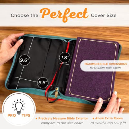 Christian Art Gifts Faux Leather Bible Cover: Be Still & Know Teal Floral | Psalm 46:10 Bible Verse, Handle, Sleeves, Pocket Storage, Pen Loops, Zipper, Encouragement Gifts for Women, Medium - size: Medium