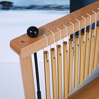 MIHEY 20 Note Bar Chimes Percussion Instrument | Tabletop Golden Wind Chime with Stand & Mallet for Sound Healing, Meditation & Music Therapy - color: Golden