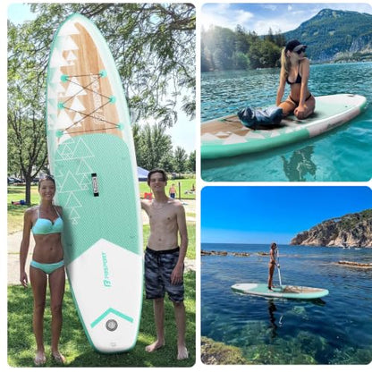 FBSPORT 11' Premium Stand Up Paddle Board, Yoga Board with SUP Accessories & Carry Bag | Wide Stance, Surf Control, Non-Slip Deck, Leash, Paddle and Pump for Youth & Adult - color: Light Brown