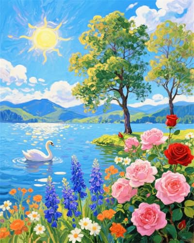 ZRIZQ Paint by Numbers Kit for Adults Beginner,Summer Landscape,16x20 | Full set with rich paints,wooden brushes,rolled canvas.Calming activity.Beginner friendly.Just open and paint. - color: 16"X20"Rolled Canvas-Summer Landscape