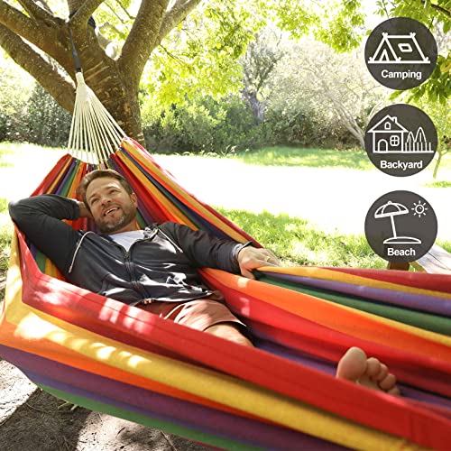 Brazilian Double Hammock with Tree Straps, Extra Large, 450 lbs Capacity | Soft Woven Cotton Fabric, 94.5 × 63 in, 2-Person Hammock with Carry Bag for Backyard, Patio, Indoor & Outdoor, Light Grey - color: Light Grey, size: X-Large