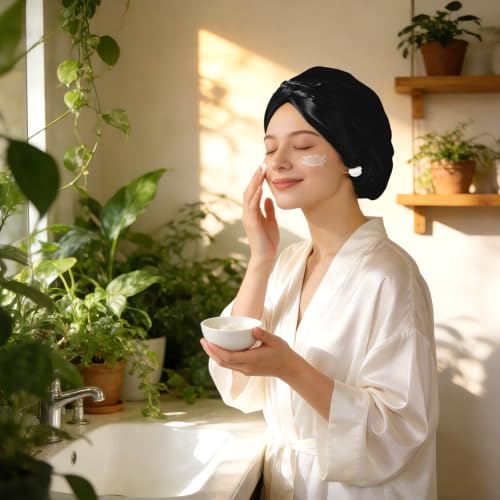 ZIMASILK 22 Momme 100% Mulberry Silk Bonnet for Sleeping Women, Black - color: Black