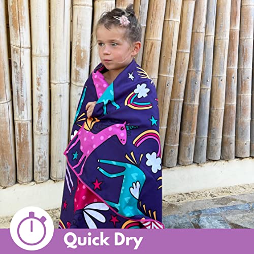 ECCOSOPHY Microfiber Kids Toddler Beach Towel, Quick Dry, Sand Free, 60x30 - color: Unicorns
