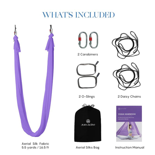 Aerial Yoga Hammock Swing, 4.5 Yards, Aerial Silks with Hardware | Knitted fabric with extension straps and a pose guide for aerial yoga, home gym and studio practice, suitable for all levels - color: Lavender, size: 5.5 yards