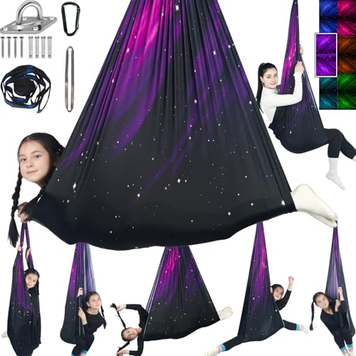 Sensory Swing for Kids Holds 300lbs Therapy Cuddle Hammock Chair | Soft breathable skin-friendly fabric, indoor & outdoor usable, calming sensory support for kids with Autism, ADHD and SPD - color: Space Purple
