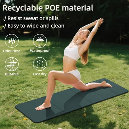 WEILA 1/2 Inch 70"x24" Foldable TPE Yoga Mat, Thick Non Slip Pilates Mat - color: Dark Green