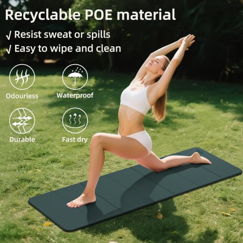WEILA 1/2 Inch 70"x24" Foldable TPE Yoga Mat, Thick Non Slip Pilates Mat - color: Dark Green