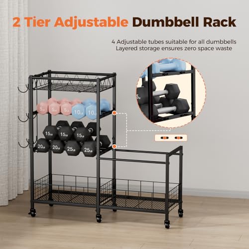 HavenlyYouth Dumbbell Rack, Home Gym Weight Rack Storage, Adjustable Dumbbell Stand Organizer with Wheels, Holds Dumbbells, Kettlebells, Yoga Mats - size: 33.5"