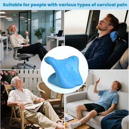 Neck Stretcher Cervical Traction Device, Neck Hump Corrector for TMJ Pain and Shoulder Pain Relief, Neck and Shoulder Relaxer, Ergonomic Pain Pillow for Spine (Blue)