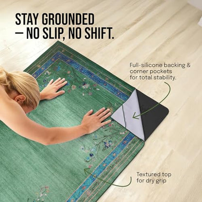 gogoKIWI Hot Yoga Mat Towel for 6 x 4 ft Mats, Eden Green & Blue - color: Eden Green & Blue