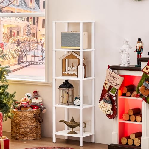 YUFAM 5 Tier Tall Narrow Bookshelf, Skinny Bookcase, Wooden Shelf, White - color: White, size: 5-Tier
