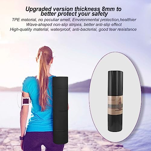 Yoga Mat 1/3" (8mm) Thick Non-Slip, Women Men Fitness & Exercise Mat, 72"Lx24"W Eco-Friendly TPE Workout Mat with Carrying Strap for Yoga, Pilates, Home Gym, Floor Exercises - color: Black