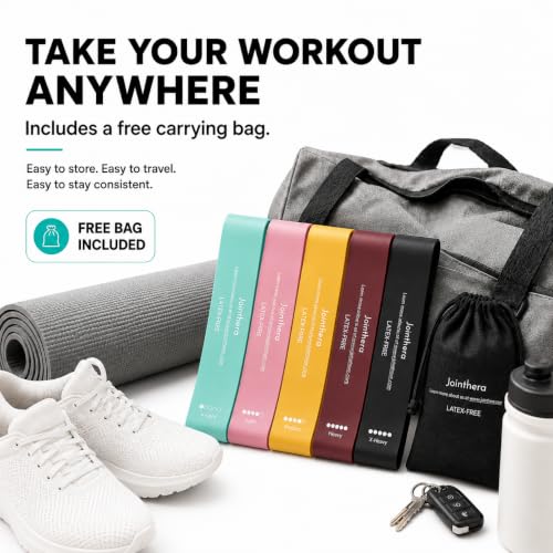 Latex Free Mini Loop Resistance Bands - Set of 5 + Carrying Bag