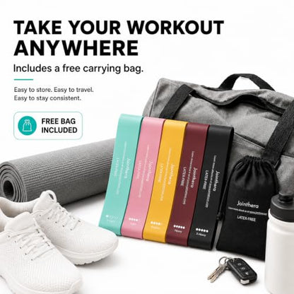 Latex Free Mini Loop Resistance Bands - Set of 5 + Carrying Bag