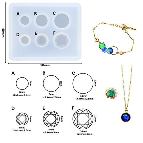 Mini Jewelry Cut Diamonds and Flat Round Resin Epoxy Silicone Mold - color: Clear
